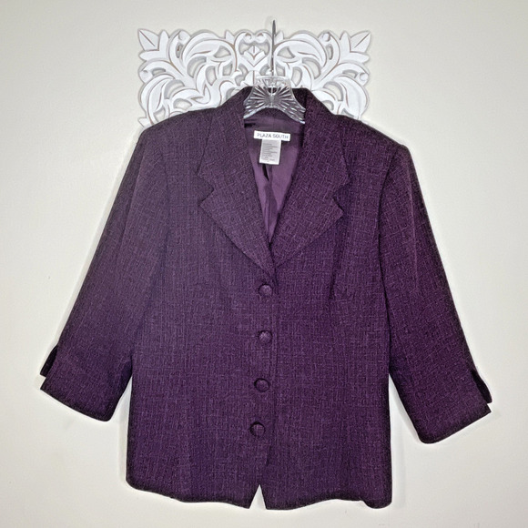 PLAZA SOUTH Women's 14 Jacket Skirt 2-Piece Suit Set 3/4 Sleeve PURPLE BLACK - Picture 2 of 16